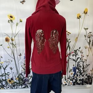 VTG Y2K Victoria's Secret Angel Wings Hoodie Womens Small Pink Bling Sequins